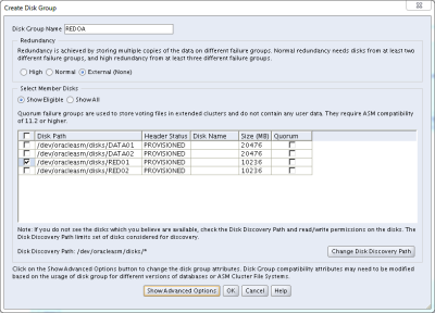 Asm Disk Group anlegen