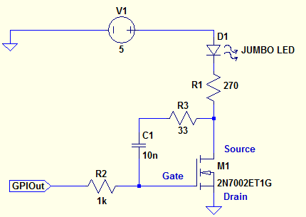  Ein einfaches LED Modul mit MOSFET 2N7002ET1G und einer Jumpo LED