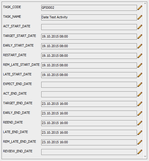  Oracle Primavera Activität - Datumsfelder bei neu angelegtem Task