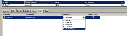  Angepasste proficiency bzw. Kenntnisse  in Primavera 