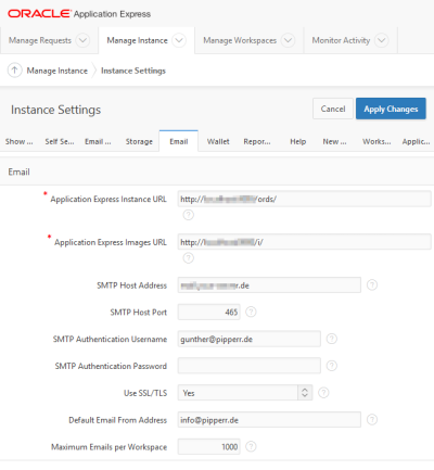  Apex Instance Mail Settings 