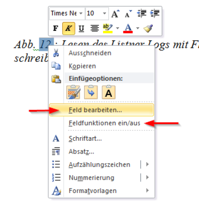  MS Word 2010 Feldfunktion bearbeiten